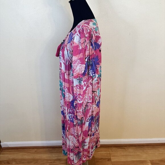 Go Softly Womens Pink Flamingo MuMu Housedress Small Zip Up Short Sleeve Midi - Picture 3 of 13